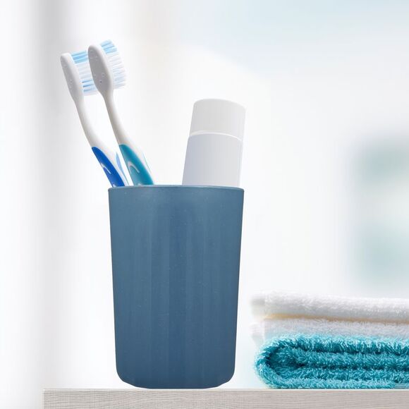 Bathroom Smooth Lines Wheat Straw Toothpaste Tumbler Deep Blue 4.09''x2.80'' - Picture 2 of 6